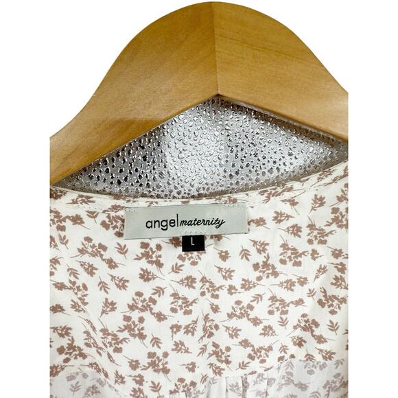 Angel Maternity Cream Pink Floral Wrap Maxi Dress Minimalist Womens Large - Picture 2 of 8